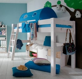 Midi-Hochbett Kids Dreams mit optionalem, blauem Spielvorhang