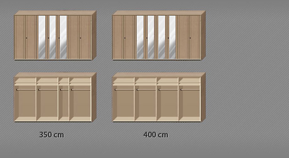 Grafik zur Inneneinteilung des Drehtüren-Kleiderschranks Ageo ab 7 Türen