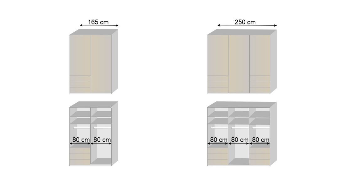 Schwebetüren-Kleiderschrank Tunica Eiche Dekor mit Glasfront und Schubladen
