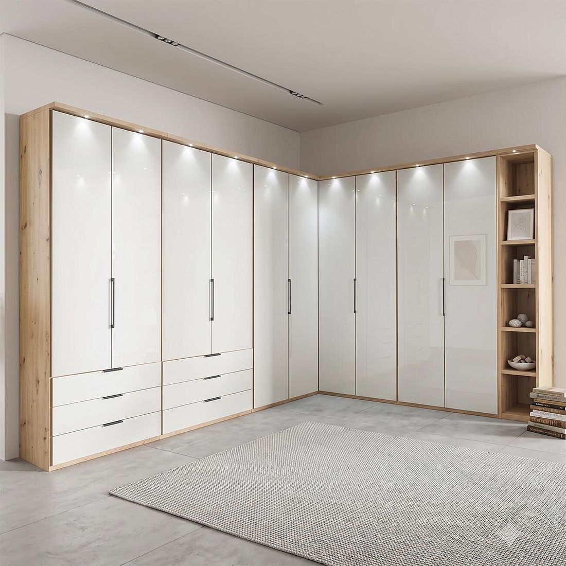 Eck-Kleiderschrank Estiva Eiche Dekor mit Glasfront