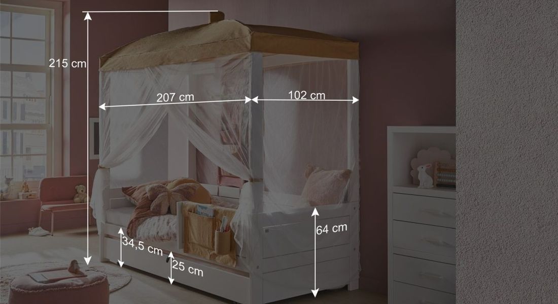 LIFETIME Himmelbett Honey Glow Kiefer Massivholz mit Lattenrost