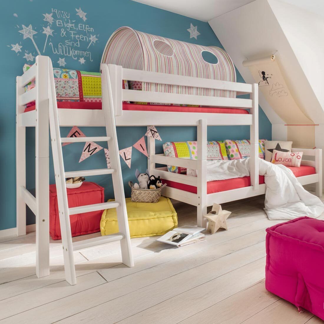 Etagenbett Kids Paradise für Dachschrägen Kiefer Massivholz mit Lattenrost