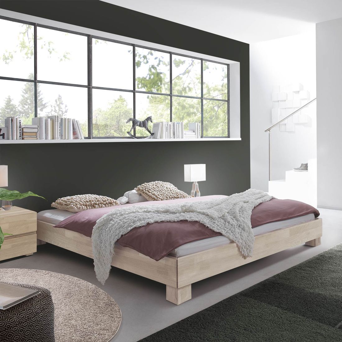 Bett Alicante Buche Massivholz ohne Kopfteil