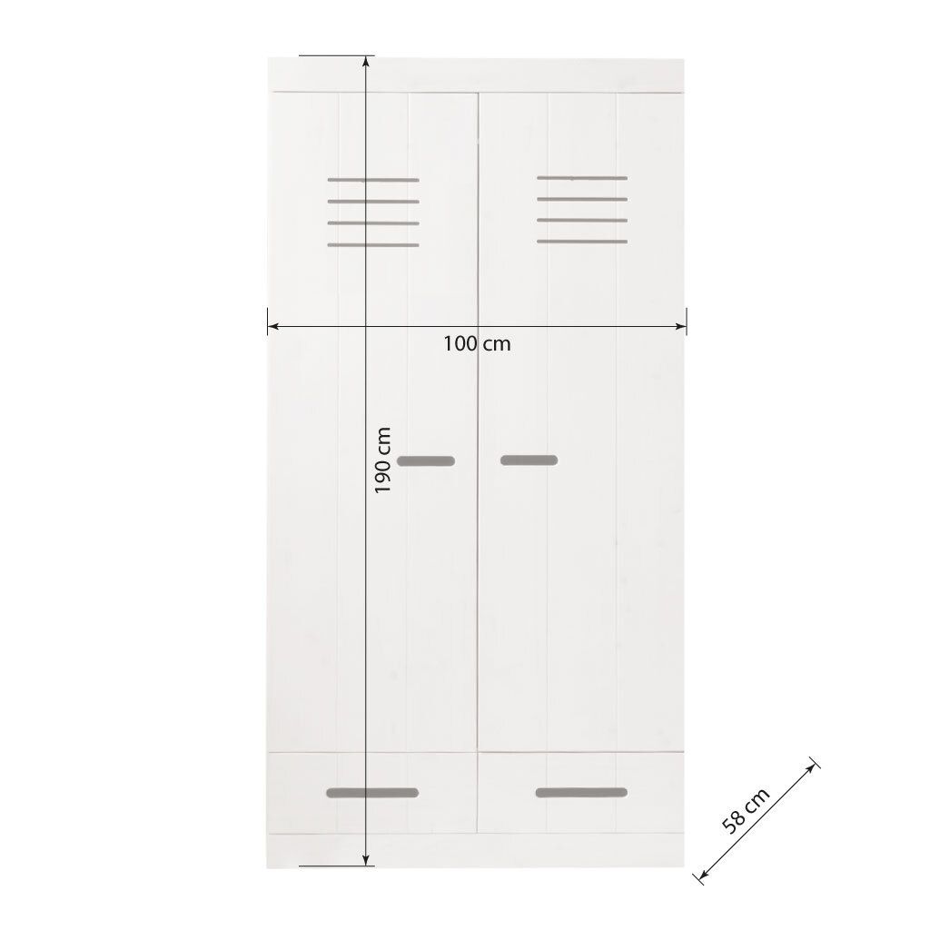 Drehtüren-Kleiderschrank Derby Kiefer Massivholz mit Schubladen mit Innenausstattung H 190cm