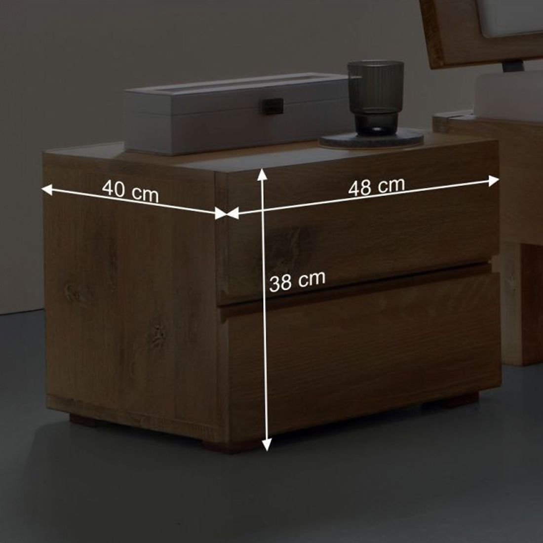 Nachttisch Bayamo Wildeiche Massivholz H 38cm