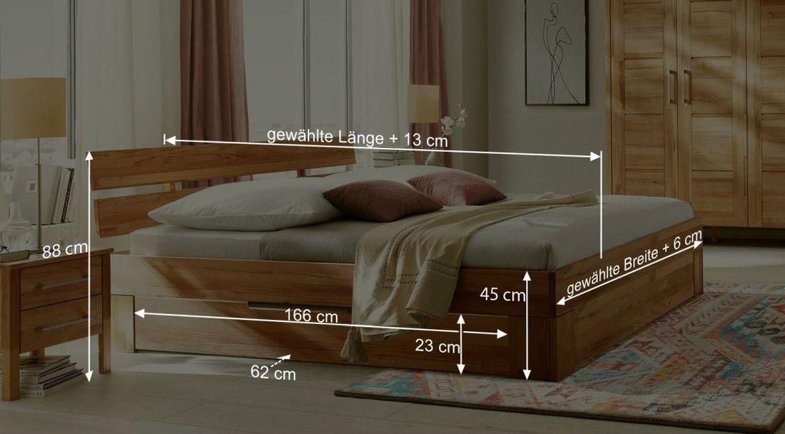 Bett Halvar Komfort Kernbuche Massivholz mit Schubkasten