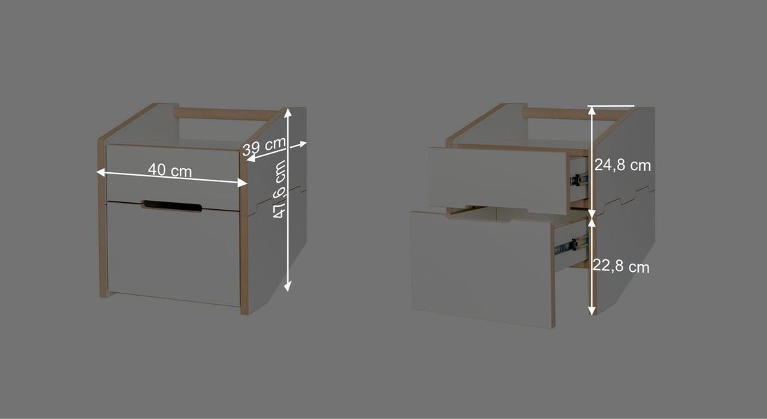 Tojo Nachttisch Cargo Buche Dekor H 47,6cm rollbar
