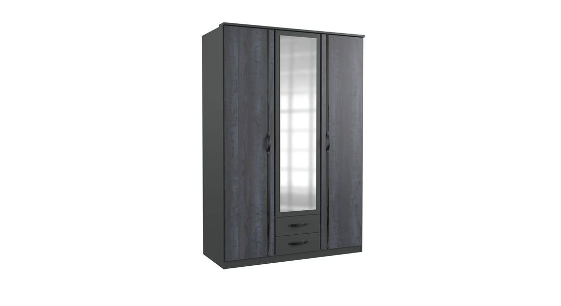 Drehtüren-Kleiderschrank Lupilo mit Spiegel und Schubladen