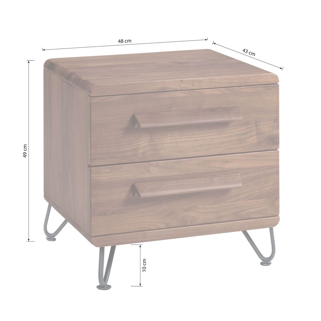Nachttisch Wisla Nussbaum Massivholz H 49cm