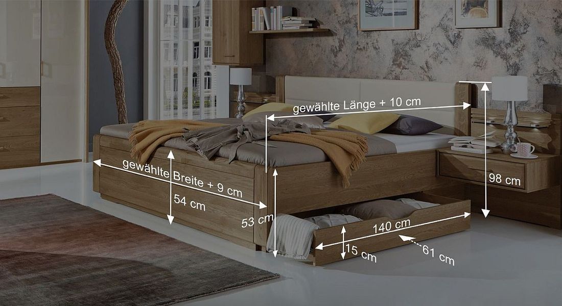 Doppelbett Toride Komfort Eiche teilmassiv mit Schubkasten