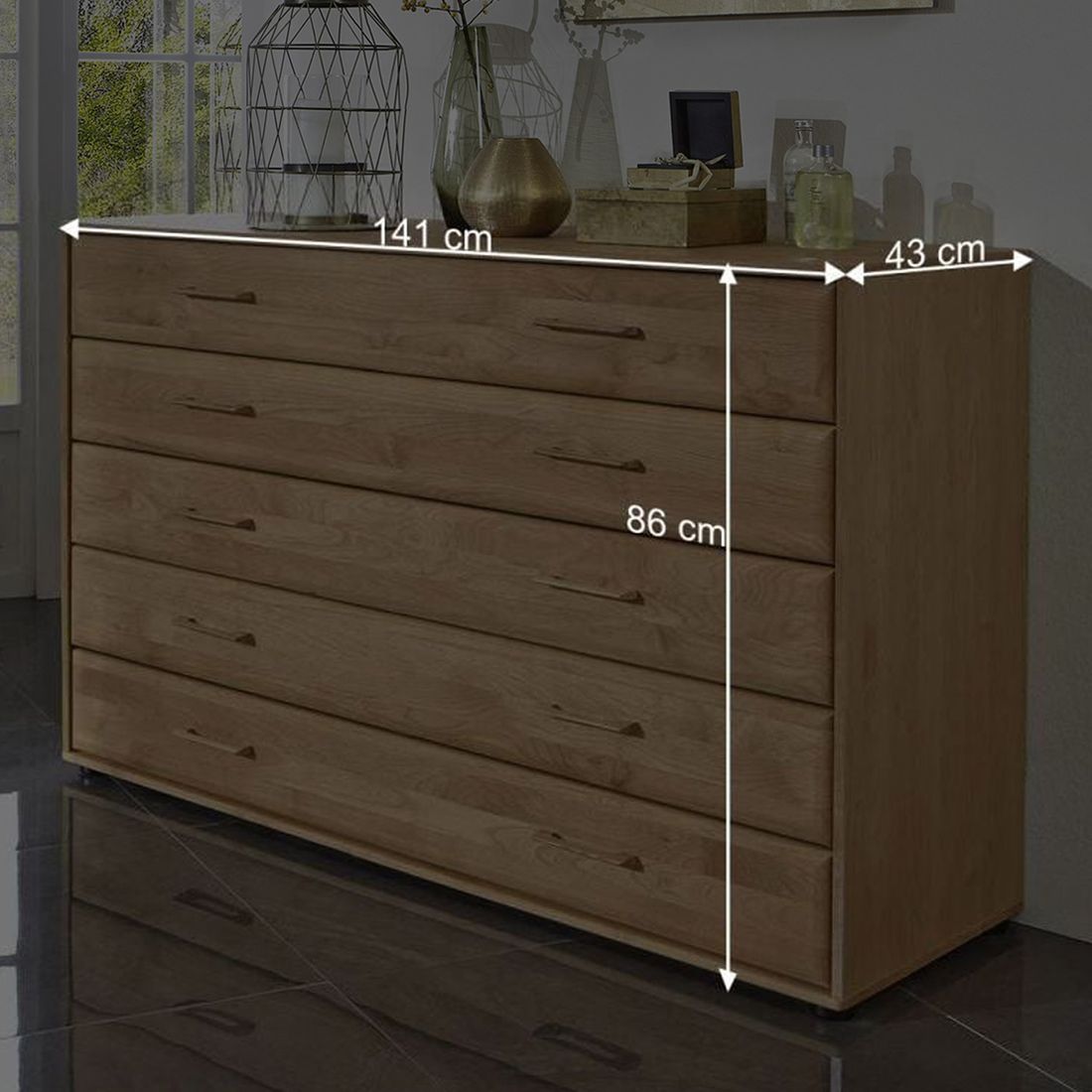Sideboard Narita Erle teilmassiv mit Schubladen