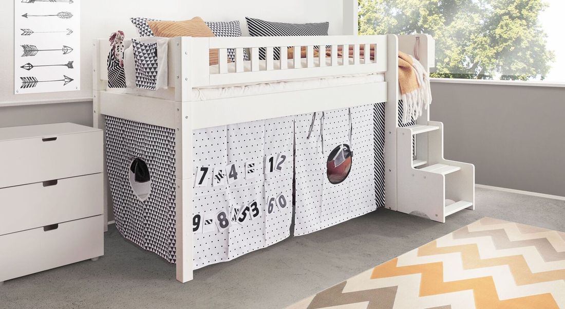 Mini-Hochbett Kids Town Design Buche teilmassiv mit Lattenrost