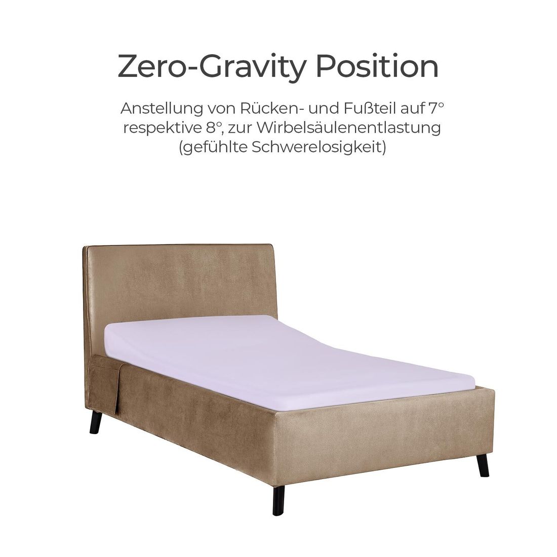 Einzelbett Thea Komfort Velours mit Pflegebett-Funktion und Lattenrost