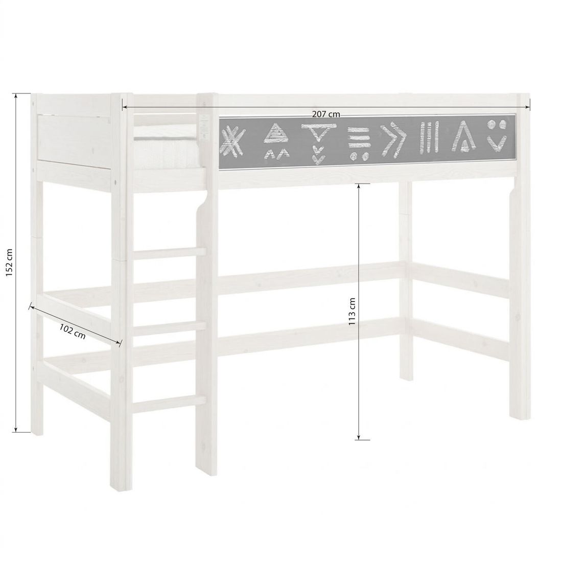 LIFETIME Midi-Hochbett Kreidetafel Kiefer Massivholz mit Lattenrost