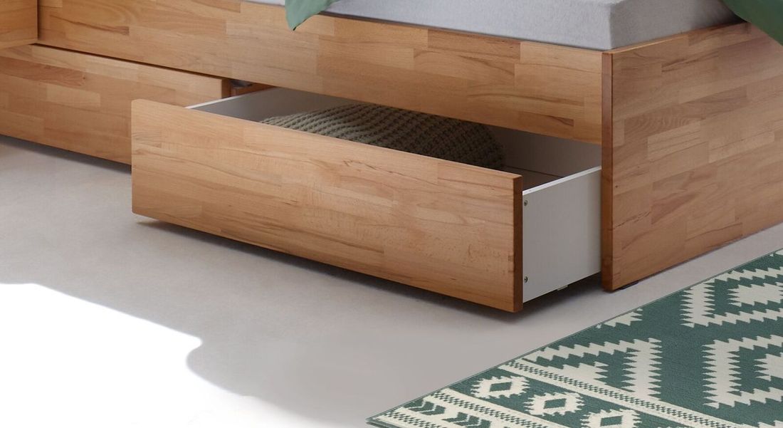 Doppelbett Mirenda Komfort Kernbuche Massivholz mit Schubkasten