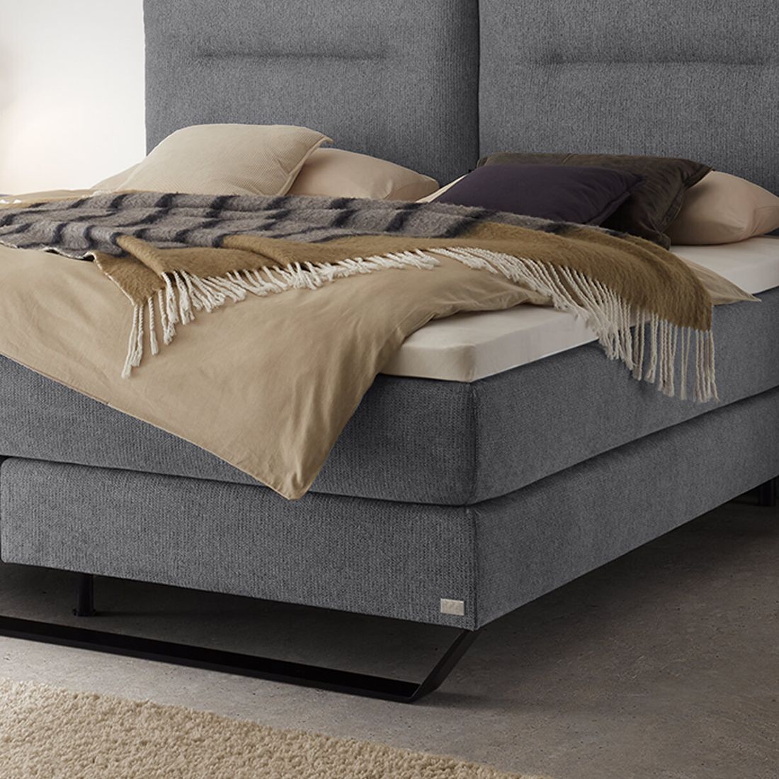Boxspringbett Celestara Velours-Strukturstoff