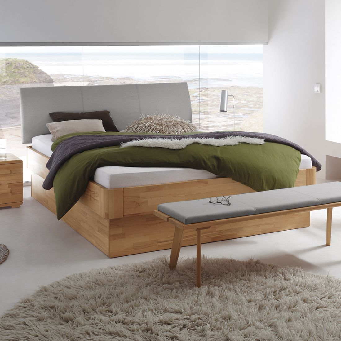 Bett Ballina Komfort Kernbuche Massivholz mit Bettkasten