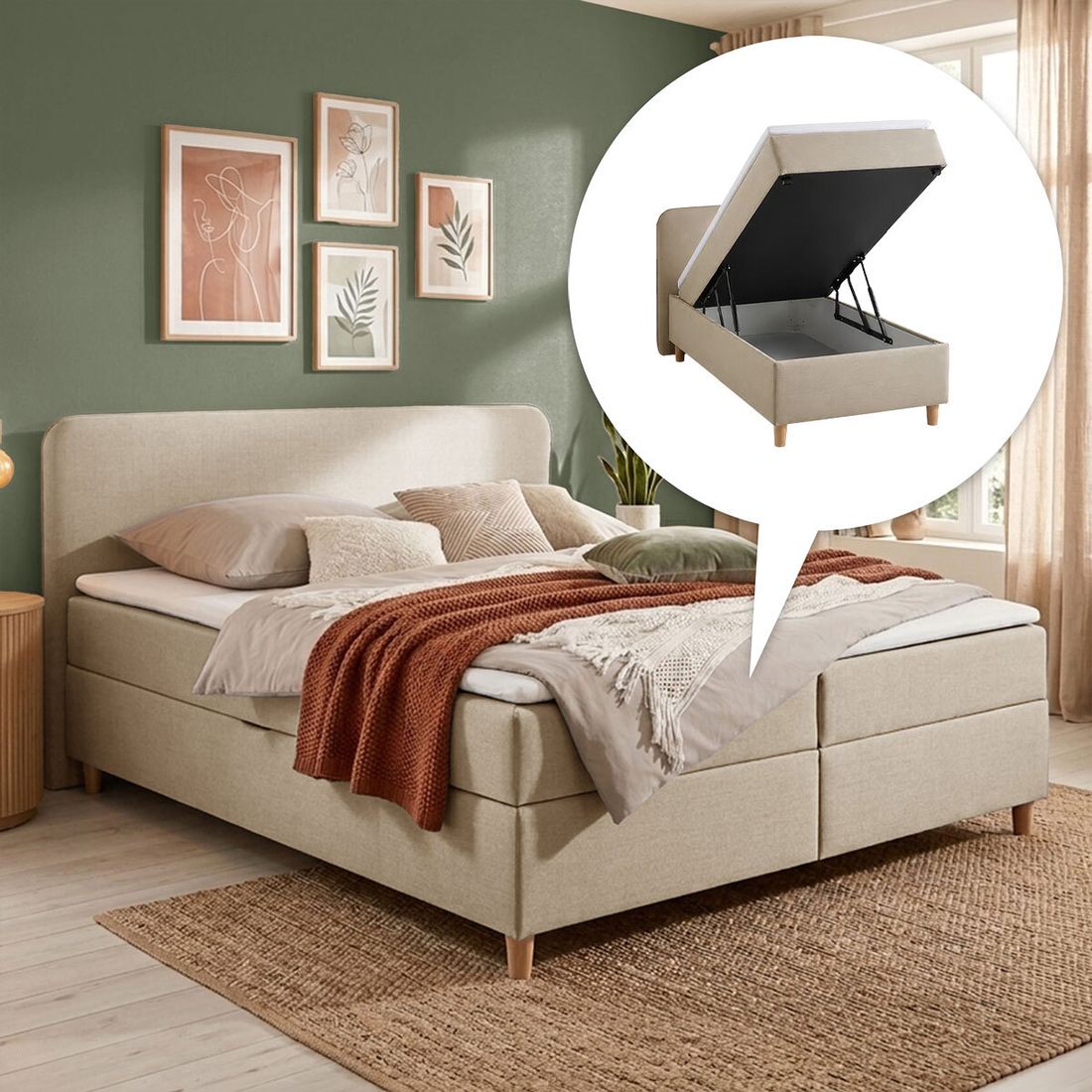 HOMELIV. Boxbett Kannur Webstoff mit Bettkasten