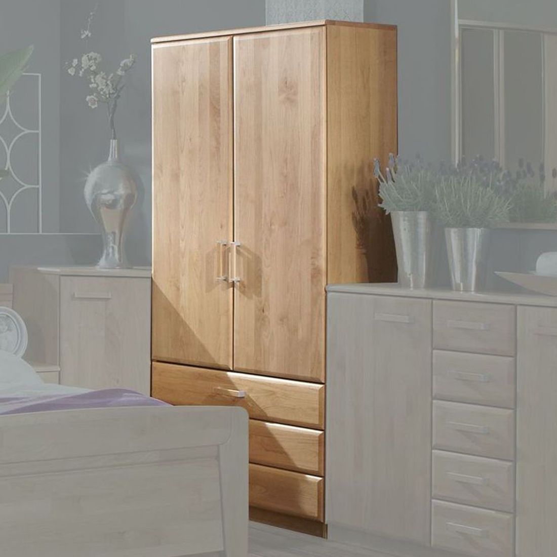 Wäscheschrank Sanando Erle teilmassiv mit Schubladen 93x180cm