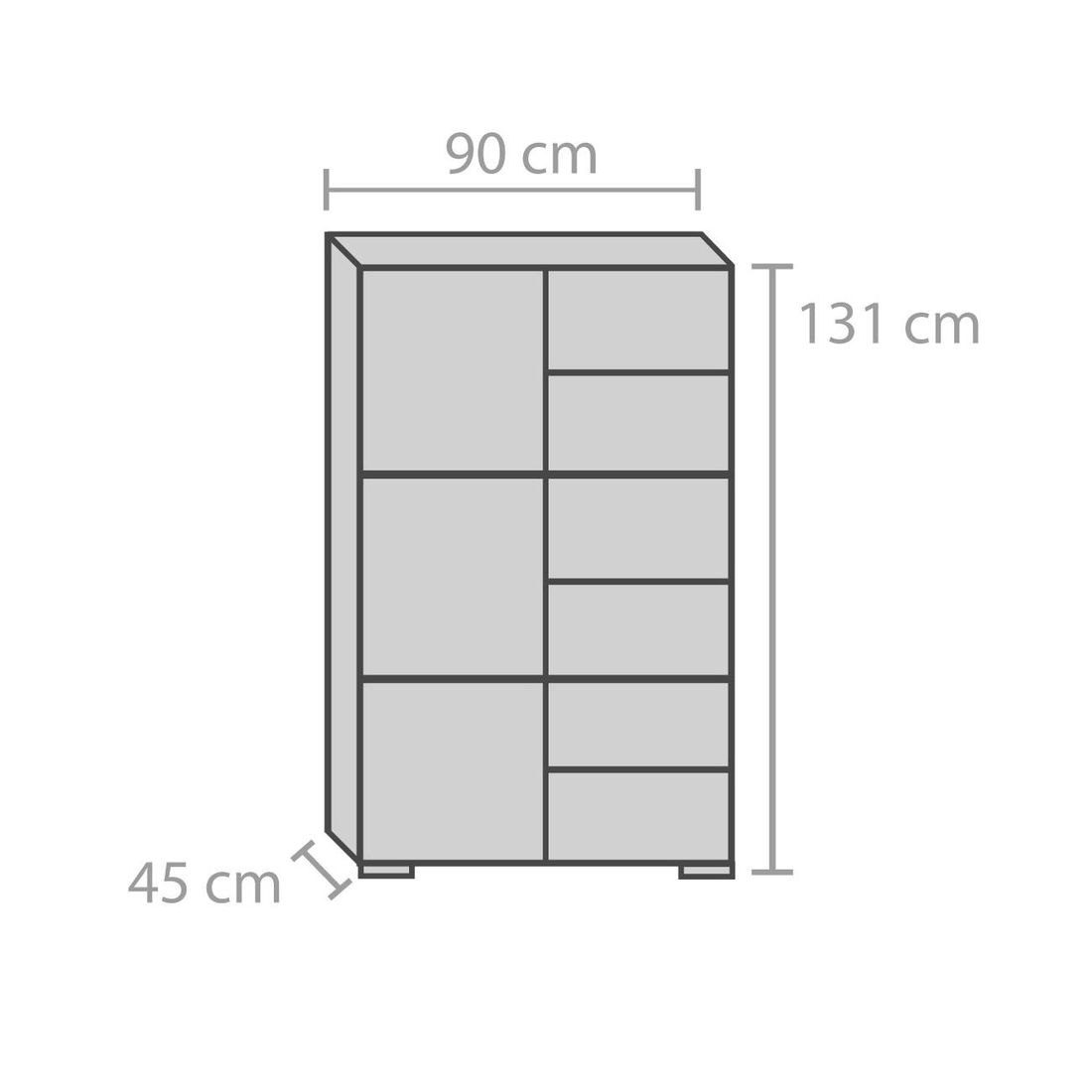 Hochkommode Andalucia Variante 5 Kernbuche/Wildeiche Massivholz mit Schubladen