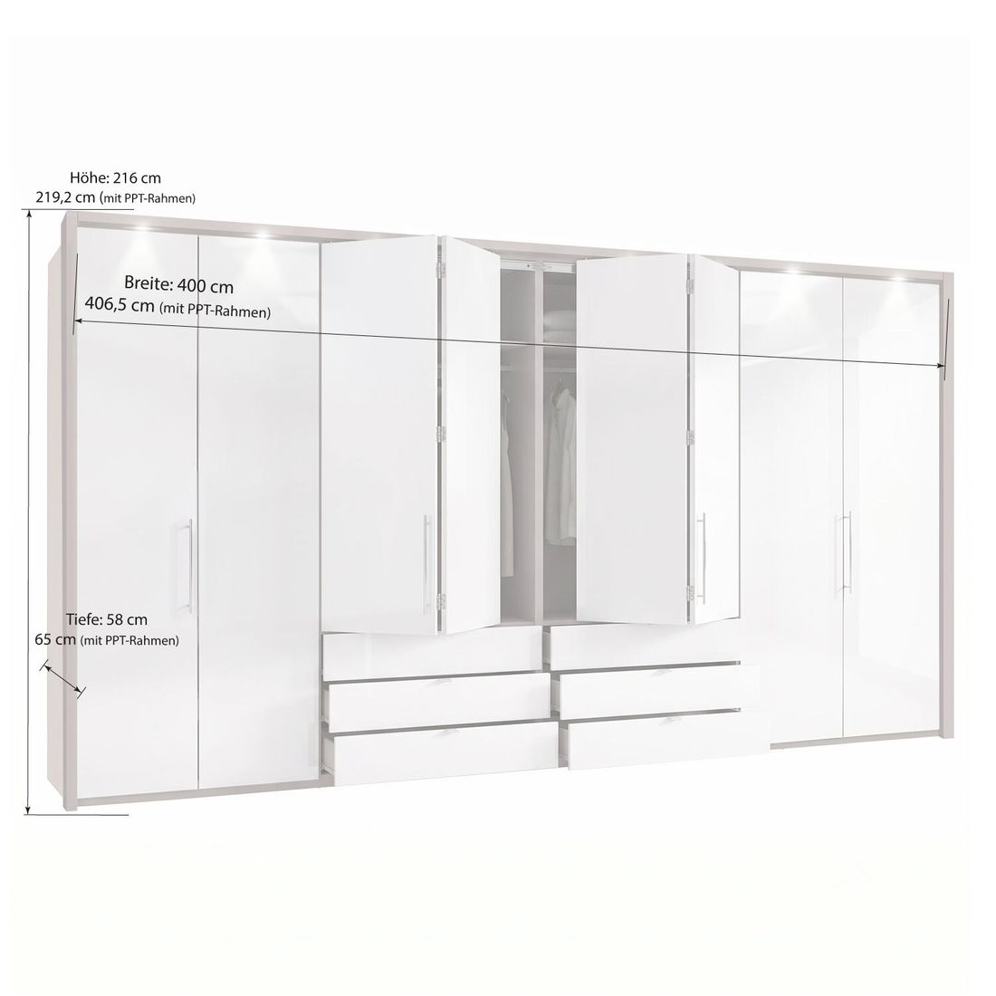 Drehtüren-Kleiderschrank Selca mit Glasfront und Schubladen