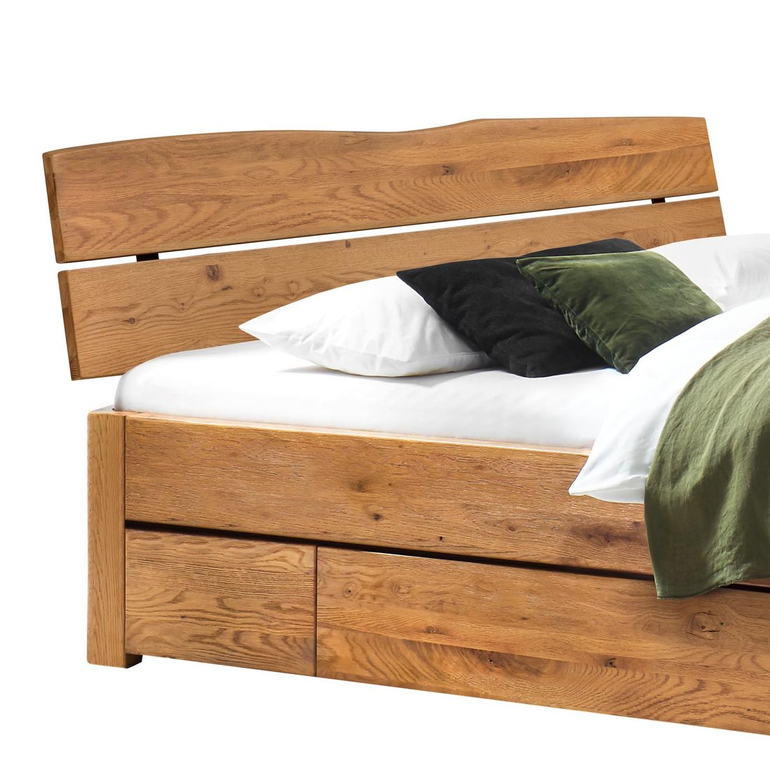 Bett Losket Komfort Wildeiche Massivholz mit Schubkasten