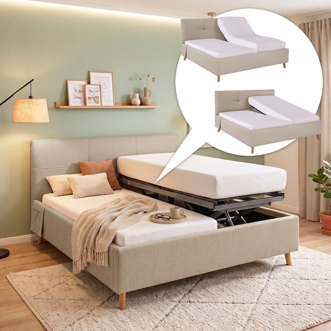 Einzelbett Henriette Komfort Webstoff mit Pflegebett-Funktion und Lattenrost