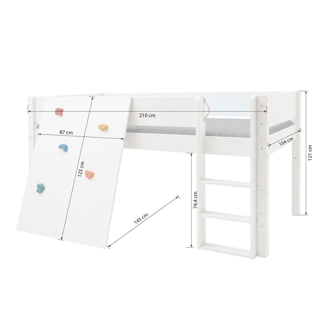 Mini-Hochbett Kids Town Buche teilmassiv mit Lattenrost und Kletterwand