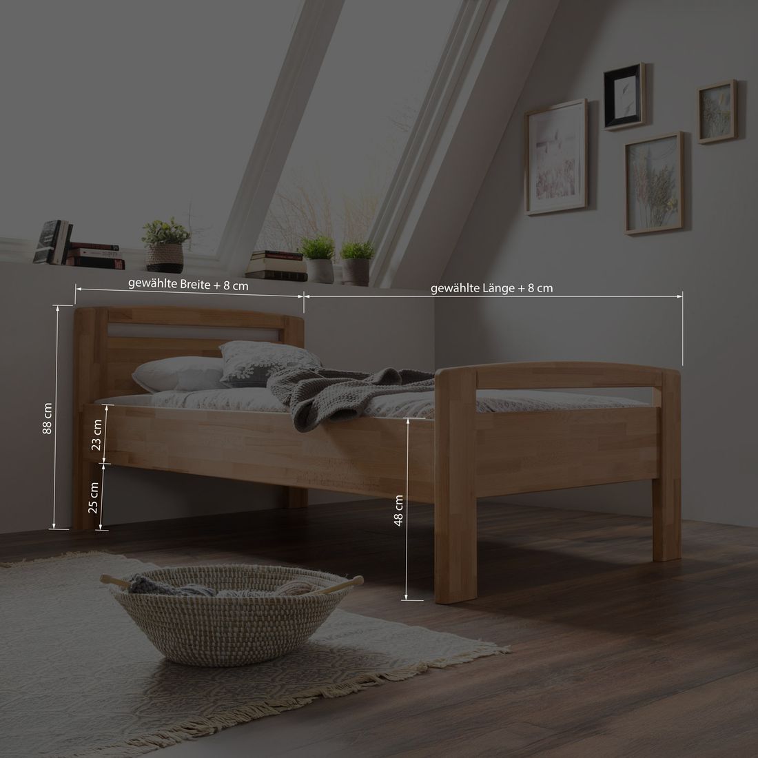 Seniorenbett Luise Komfort Kernbuche Massivholz