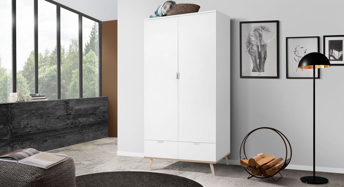 Drehtüren-Kleiderschrank Bjarma mit Schubladen