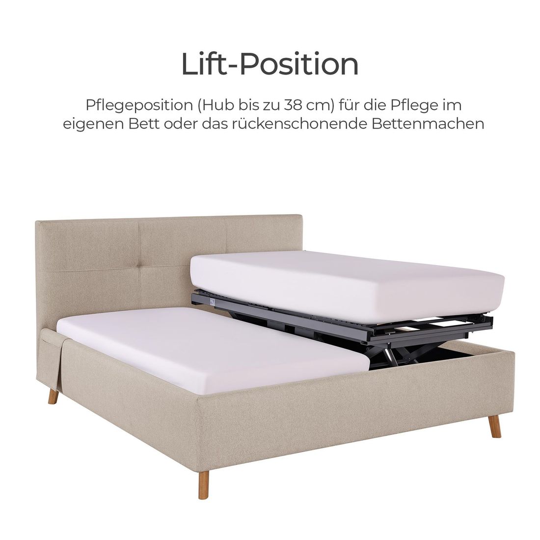 Einzelbett Henriette Komfort Webstoff mit Pflegebett-Funktion und Lattenrost