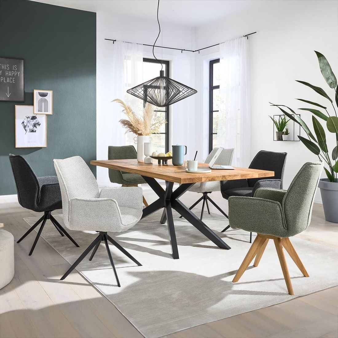 Musterring Essgruppe Tiama 7-tlg. Tisch 180x100cm Bouclé/Barock-Eiche