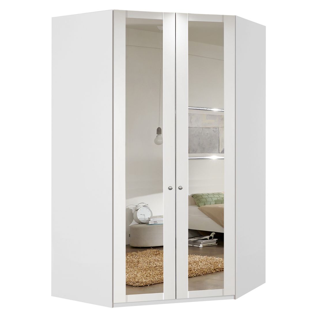Eck-Kleiderschrank Alvito mit Beleuchtung und Spiegel