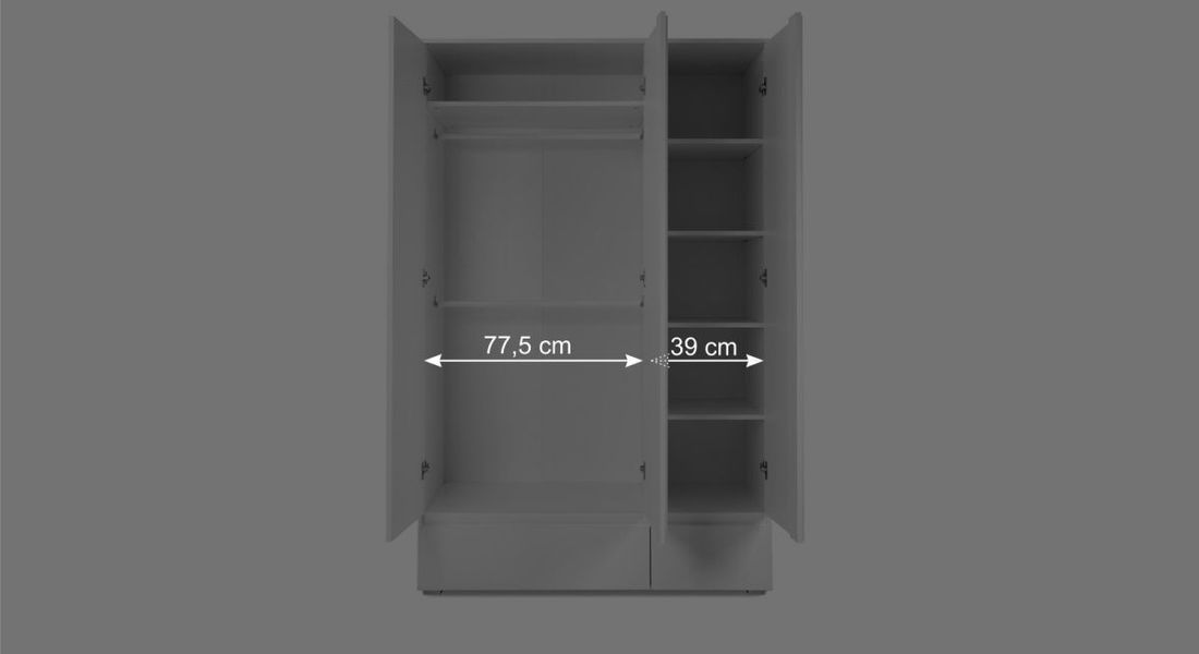 Drehtüren-Kleiderschrank Folda mit Schubladen
