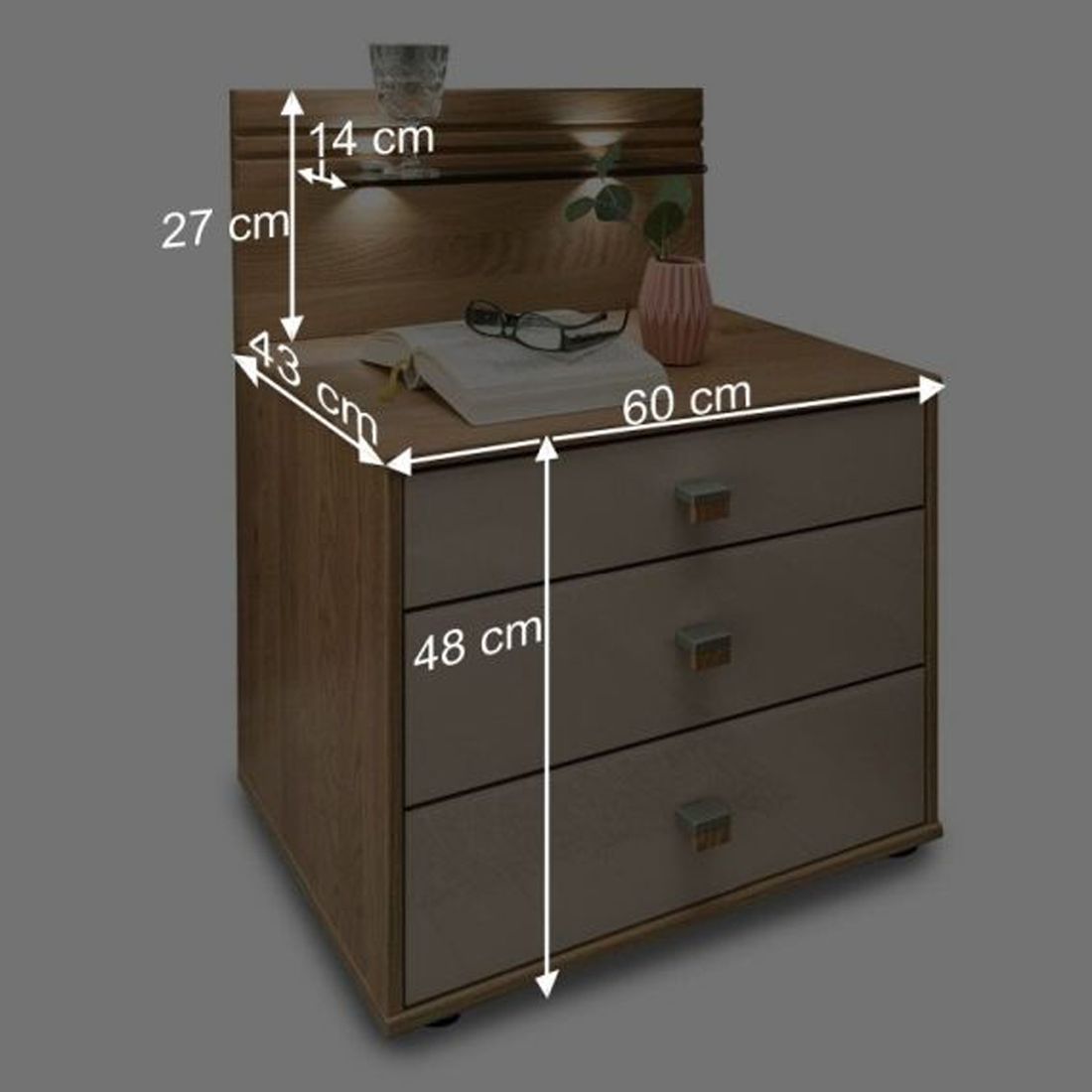 Nachttisch Ayla Eiche teilmassiv H 48cm