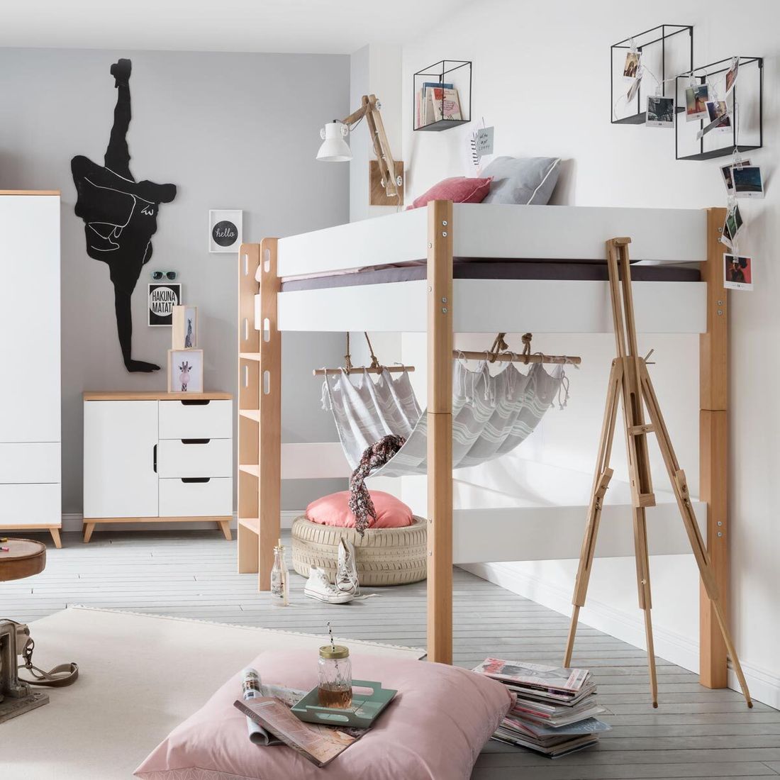 Midi-Hochbett Kids Nordic Buche teilmassiv mit Lattenrost