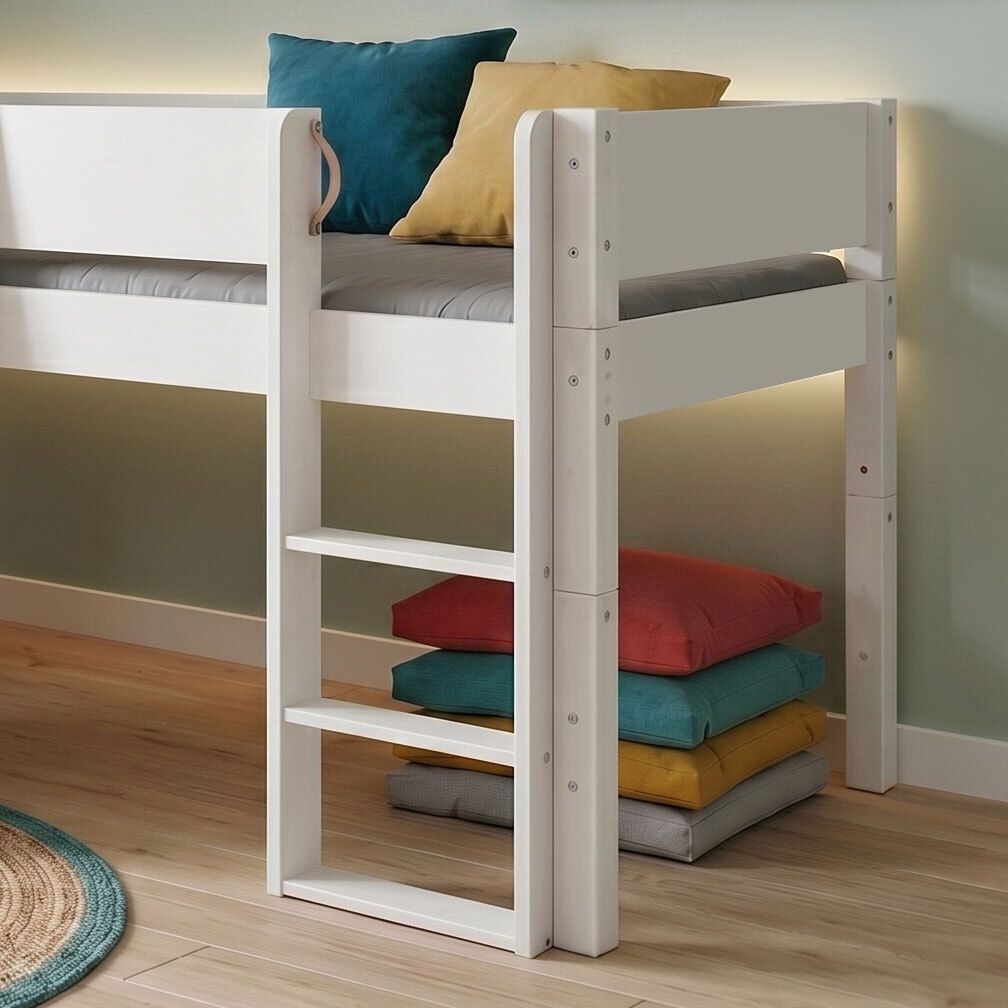 Mini-Hochbett Kids Town Buche teilmassiv mit Lattenrost und Kletterwand