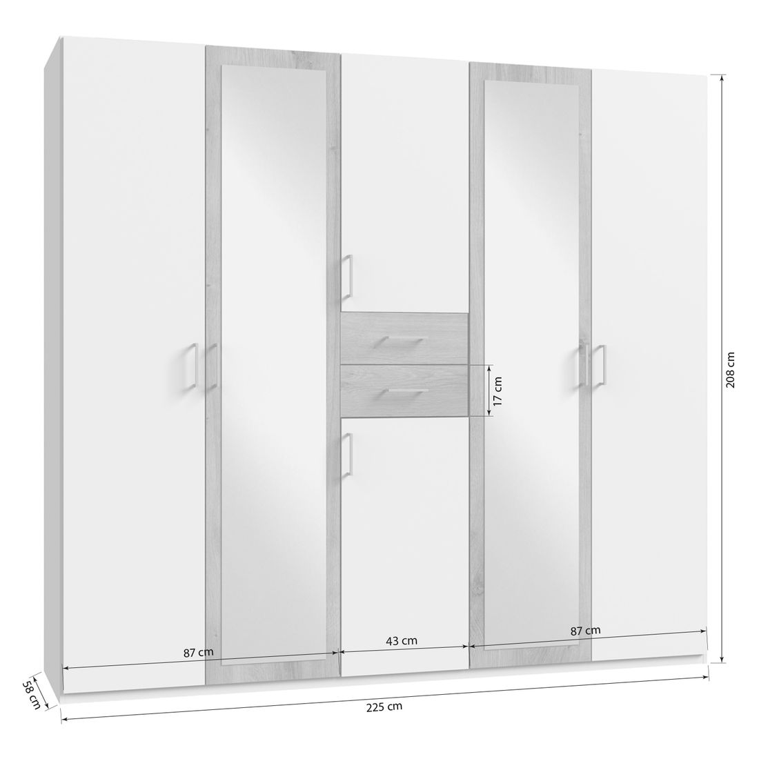 Drehtüren-Kleiderschrank Mozza mit Spiegel und Schubladen