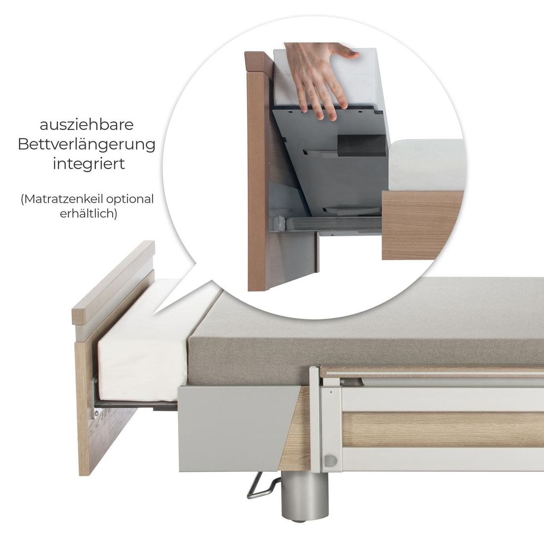 Komfortbett mit Pflegebett-Funktion Usedom Eiche/Akazie Dekor mit Tellerrost