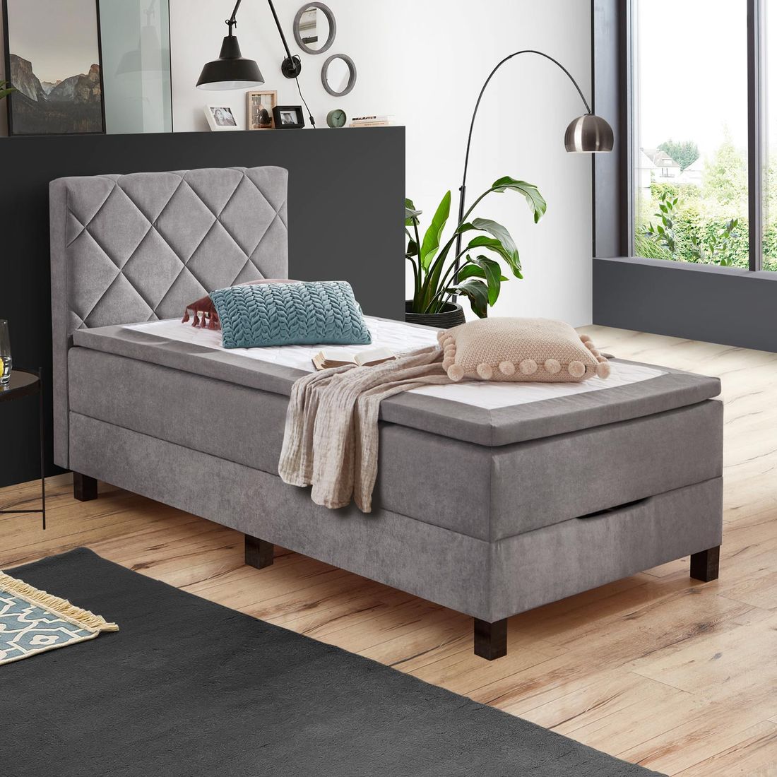 Einzel-Boxbett Hilke Webstoff mit Bettkasten