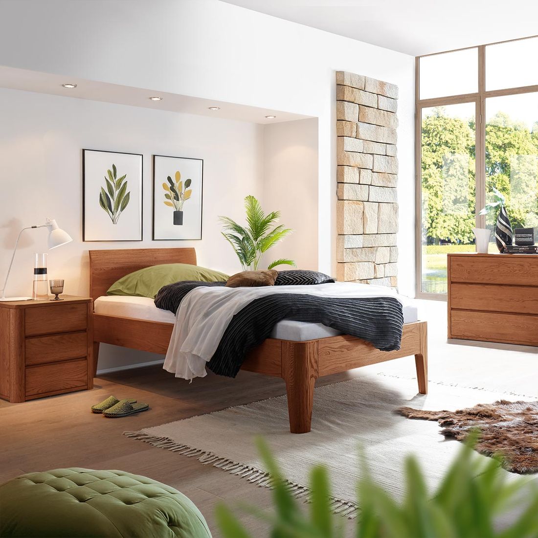 Einzelbett Ambato Eiche Massivholz