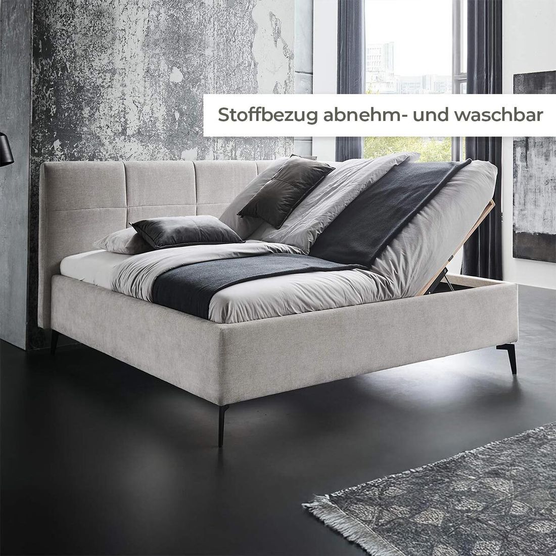 HOMELIV. Polsterbett SwitchIT Jackson Webstoff mit Bettkasten und Lattenrost