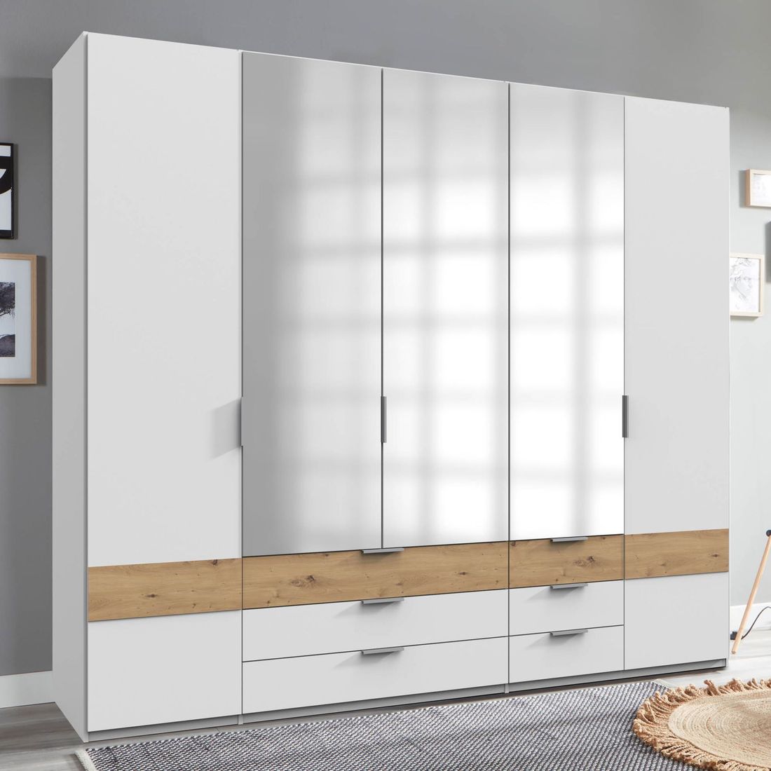 Drehtürenschrank Eluan mit Spiegel und Schubladen