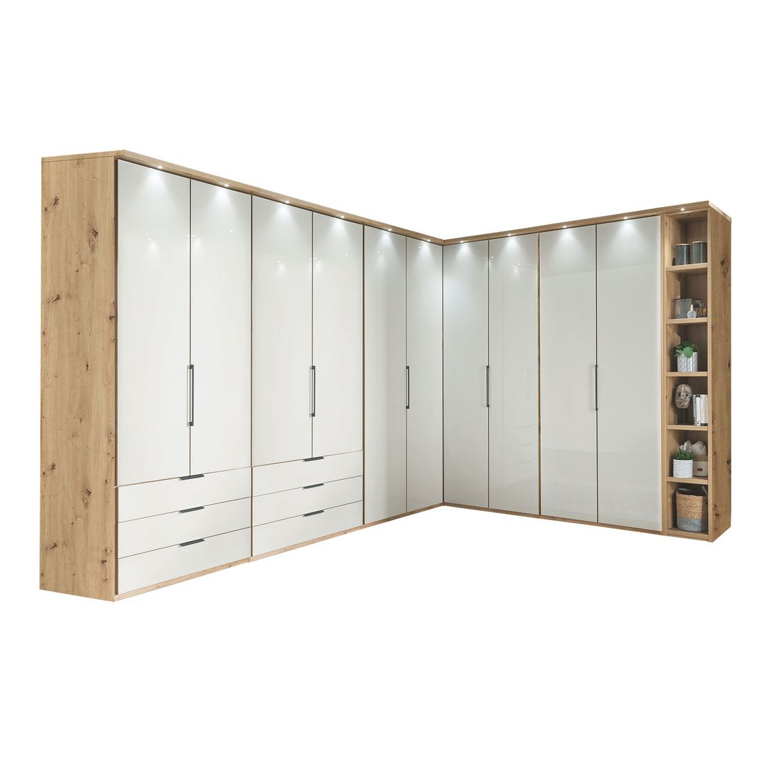 Eck-Kleiderschrank Estiva Eiche Dekor mit Glasfront