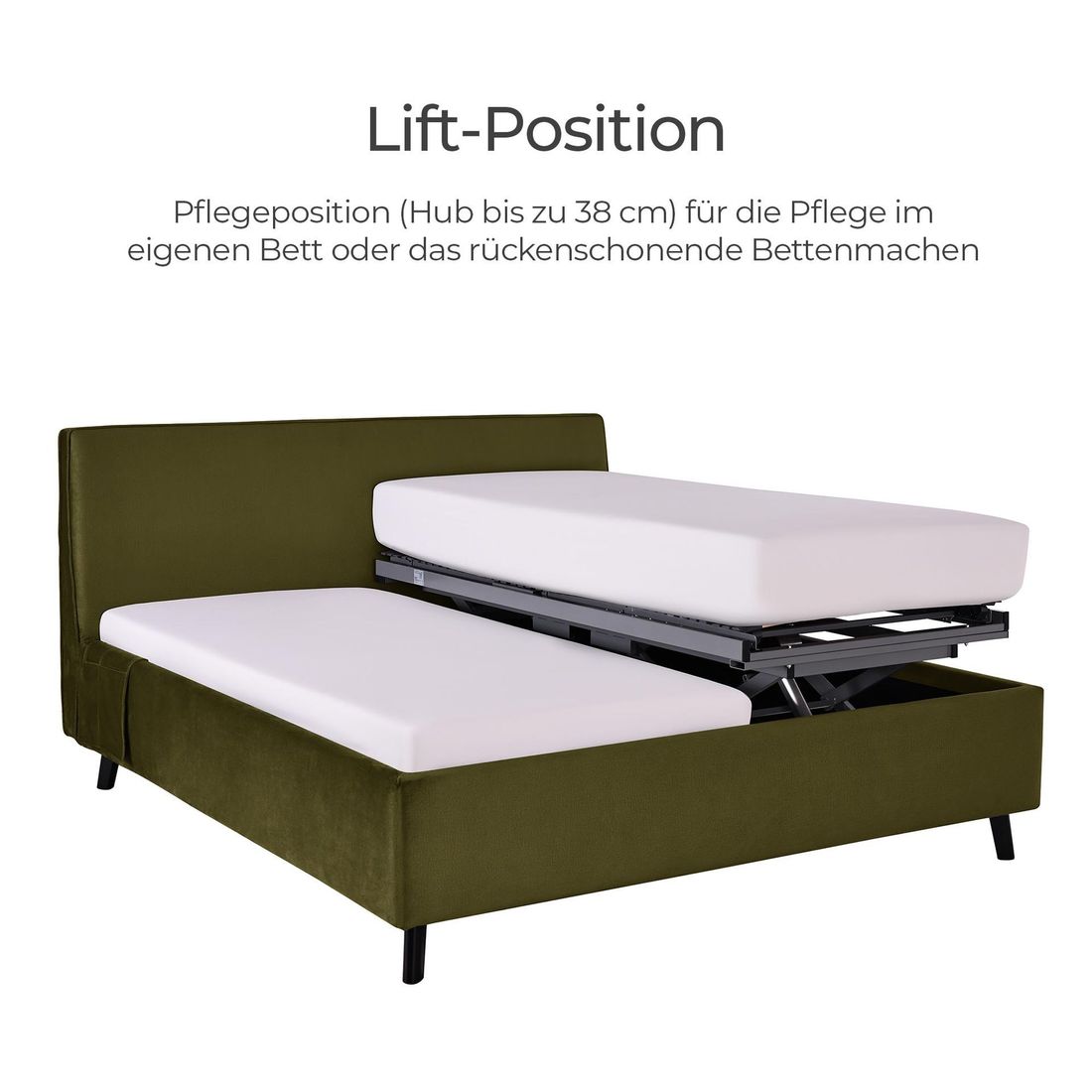 Polsterbett Thea Komfort Velours mit Pflegebett-Funktion und Lattenrost
