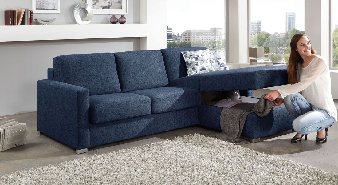 Ecksofa Lelio mit Schlaffunktion Ottomane rechts