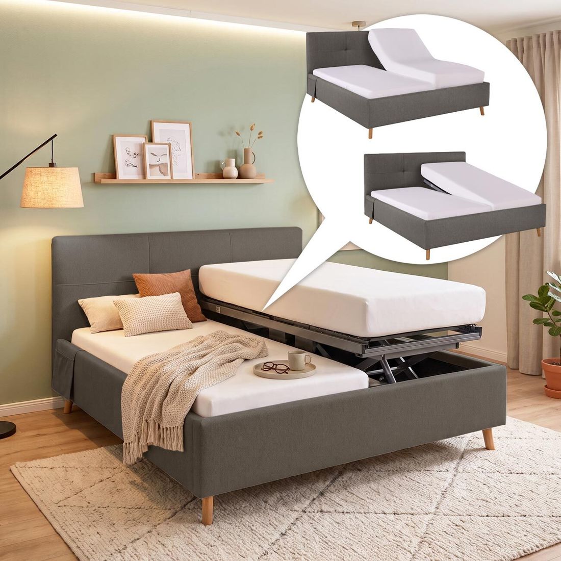 Polsterbett Henriette Komfort Webstoff mit Pflegebett-Funktion und Lattenrost