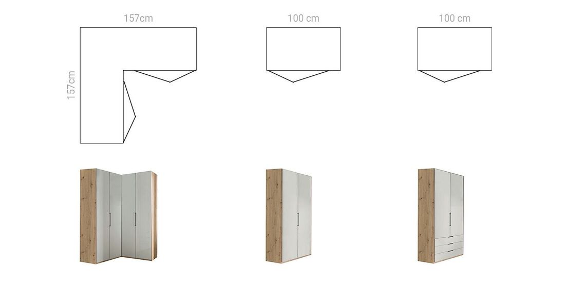 Eck-Kleiderschrank Estiva Eiche Dekor mit Glasfront