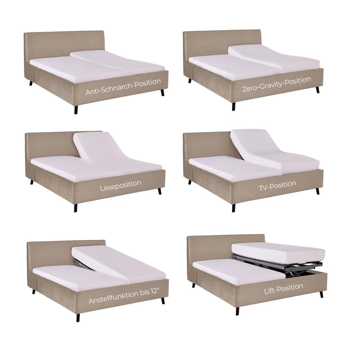 Einzelbett Thea Komfort Velours mit Pflegebett-Funktion und Lattenrost