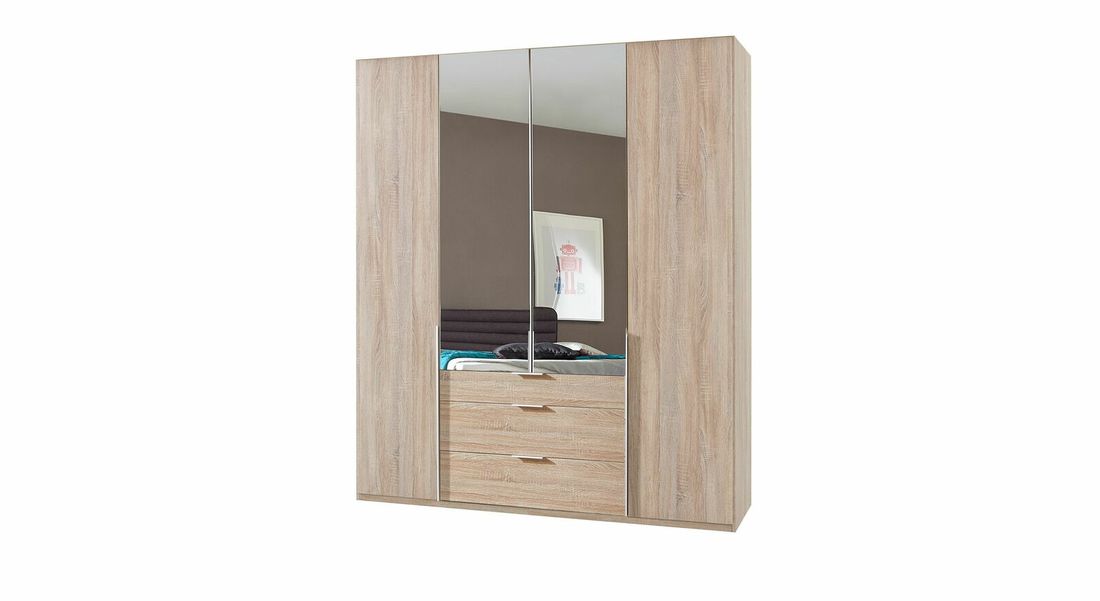 Drehtüren-Kleiderschrank Coreno Eiche Dekor mit Schubladen